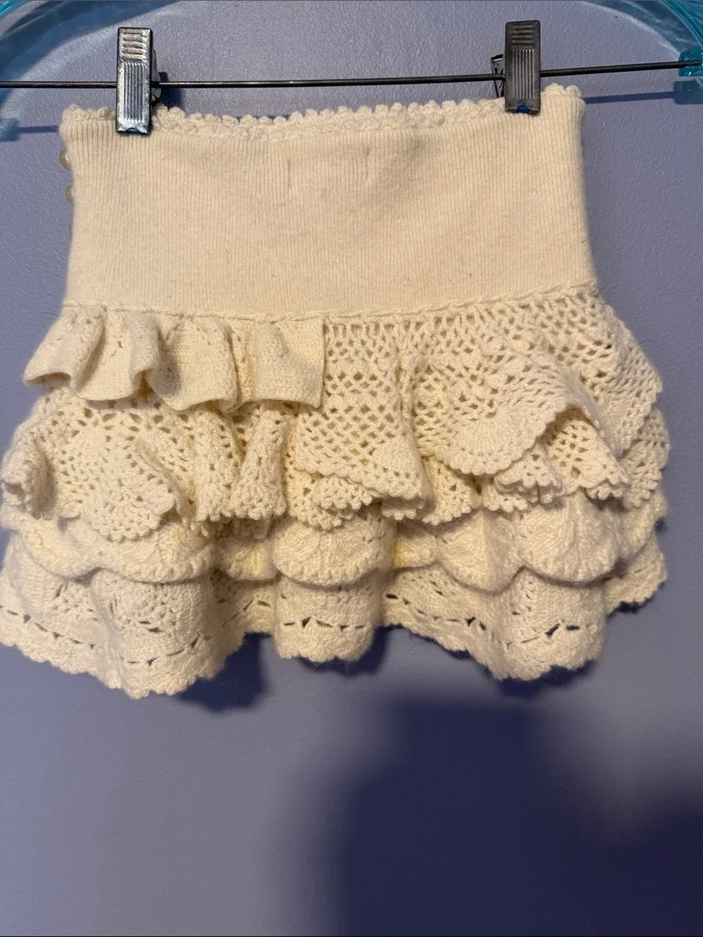Ralph Lauren Girls Cream Knit Crochet Ruffle Skirt Elastic Waist Size 5